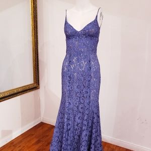 Periwinkle Blue Chantilly Lace Long Dress